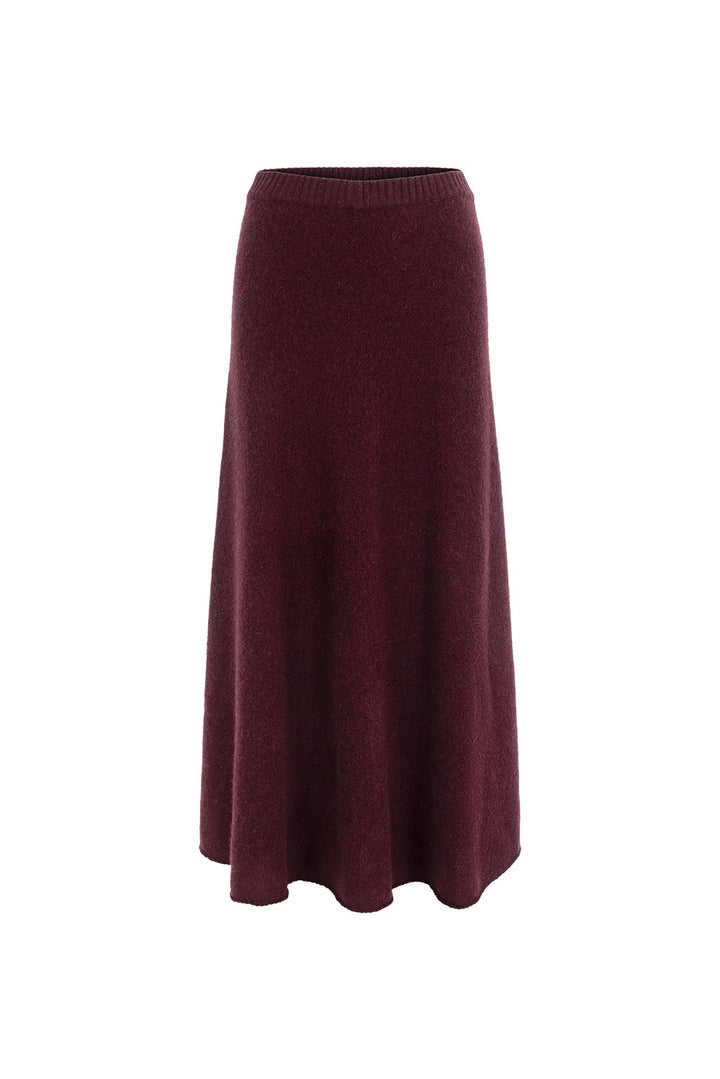 MARYLING Cherry Wine Softly Draped A-Line Knit Midi Skirts