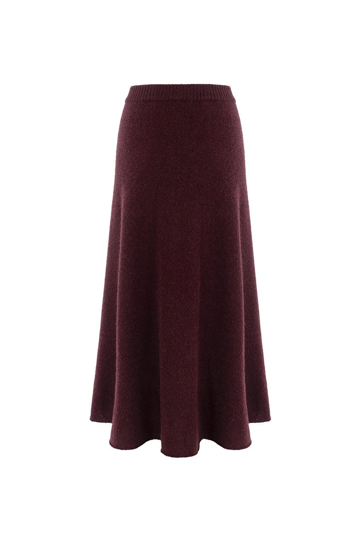 MARYLING Cherry Wine Softly Draped A-Line Knit Midi Skirts