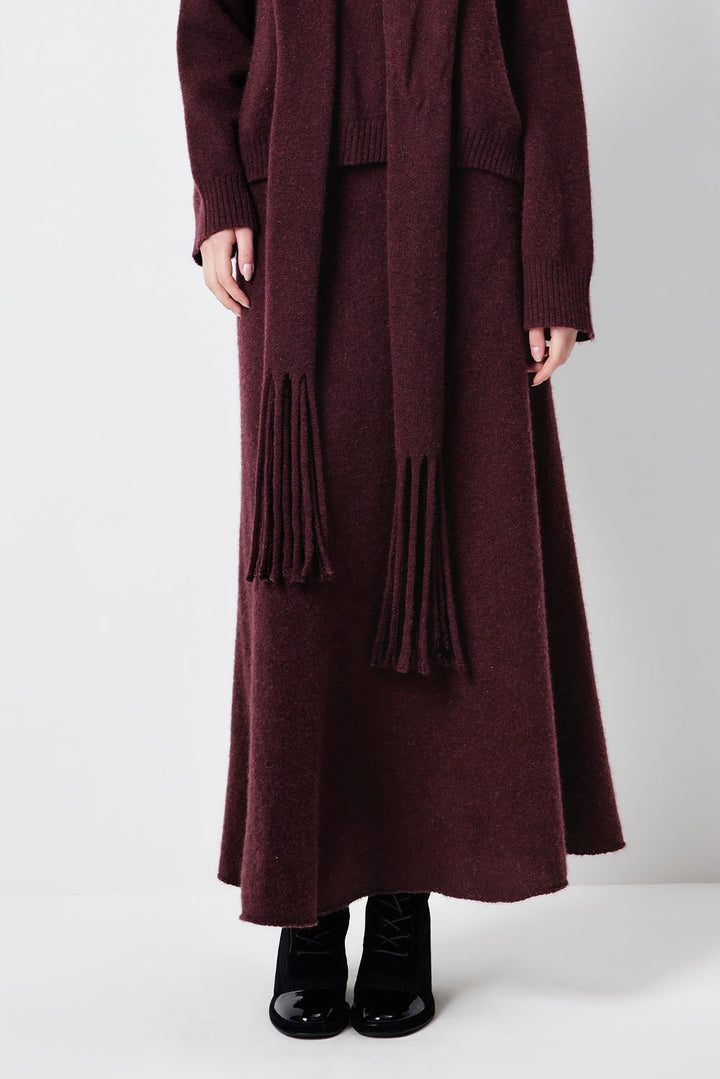 MARYLING Cherry Wine Softly Draped A-Line Knit Midi Skirts