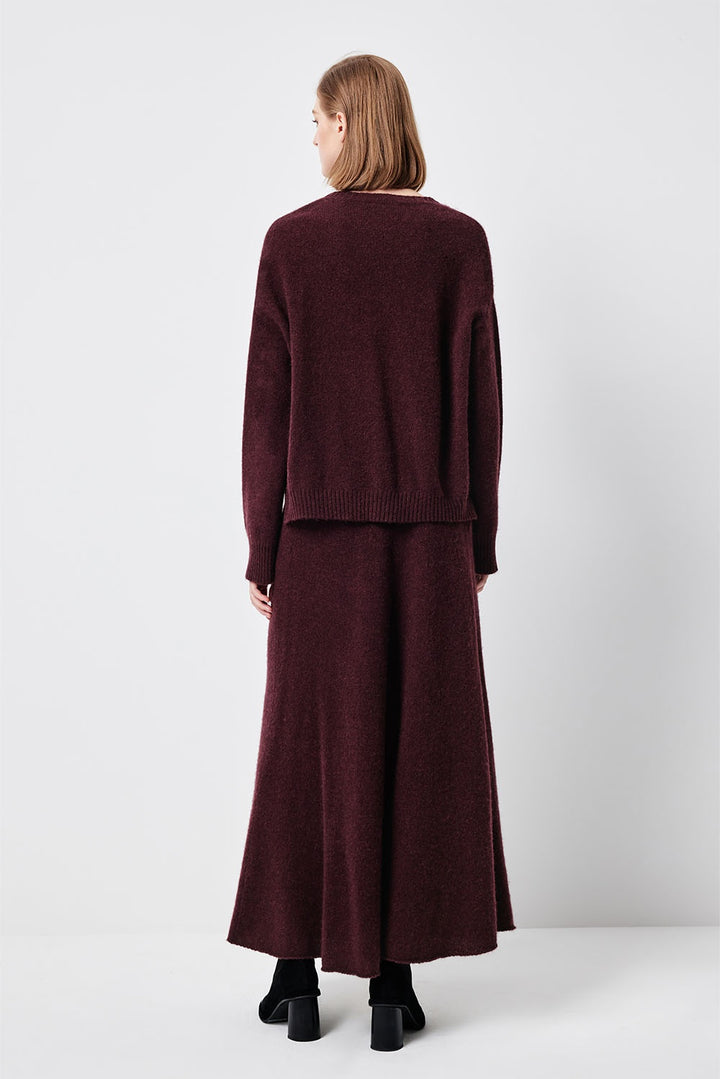 MARYLING Cherry Wine Softly Draped A-Line Knit Midi Skirts