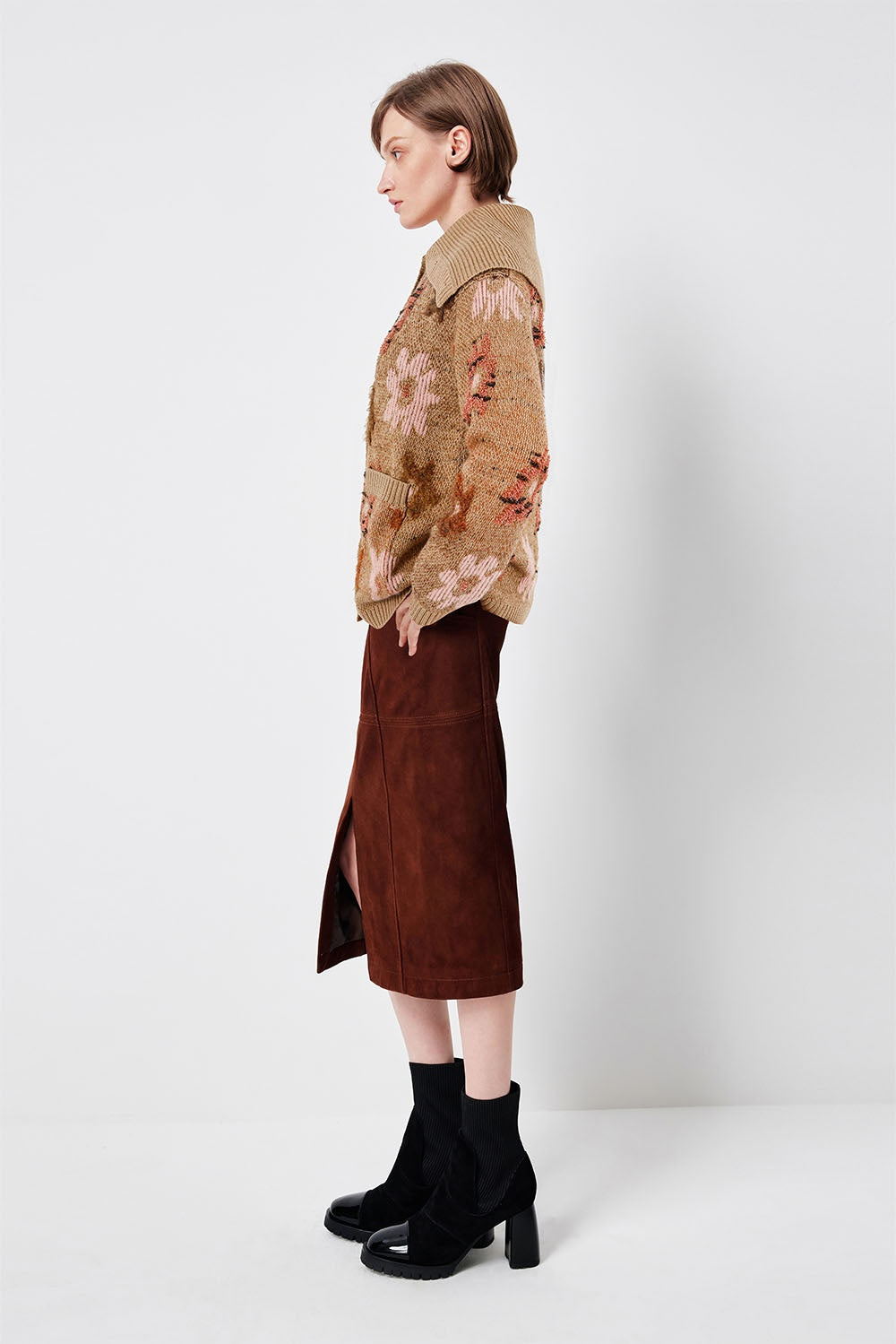 MARYLING Pink Mocha Camellia Blossom Softly Structured Open-Front Knit Cardigans