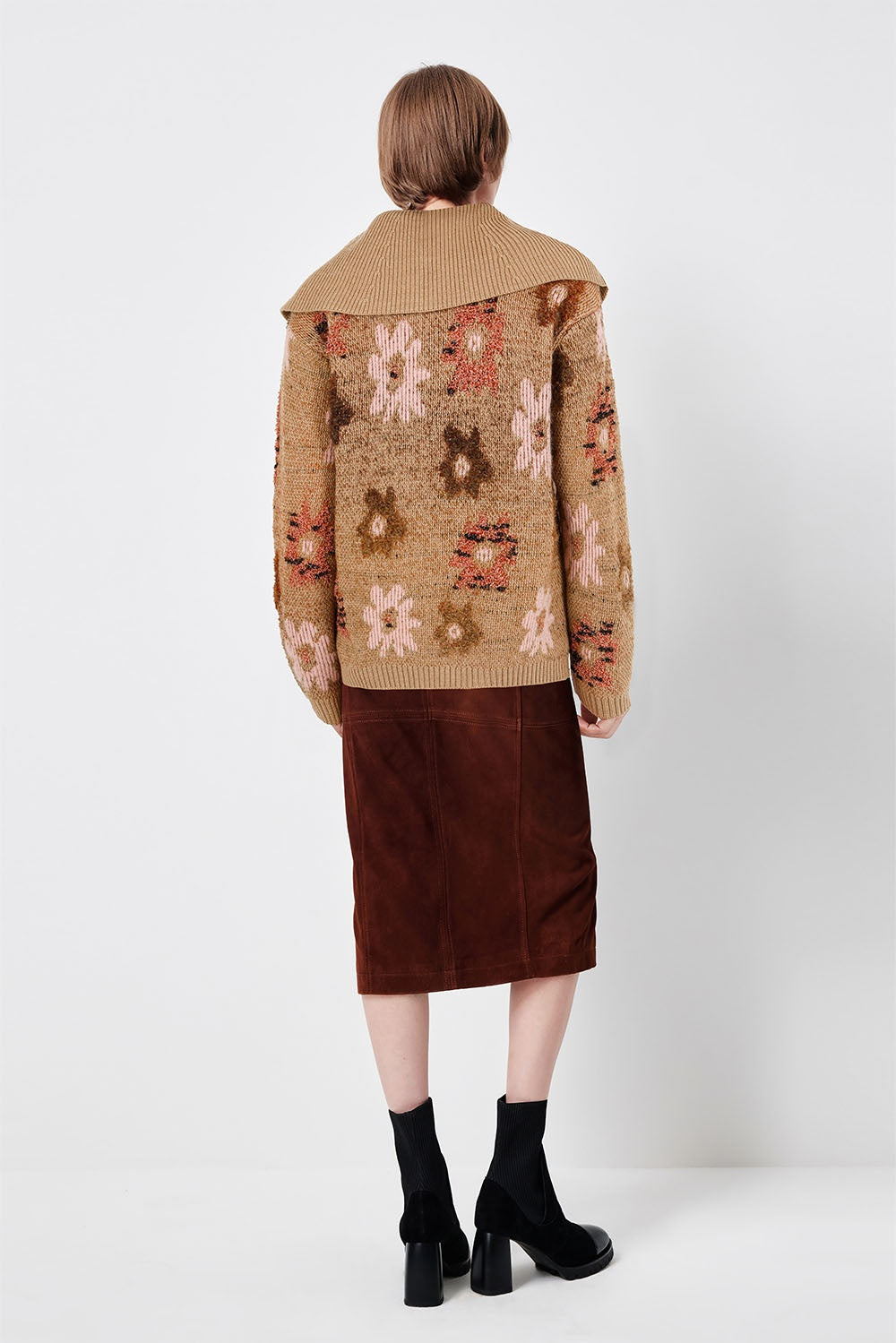 MARYLING Pink Mocha Camellia Blossom Softly Structured Open-Front Knit Cardigans