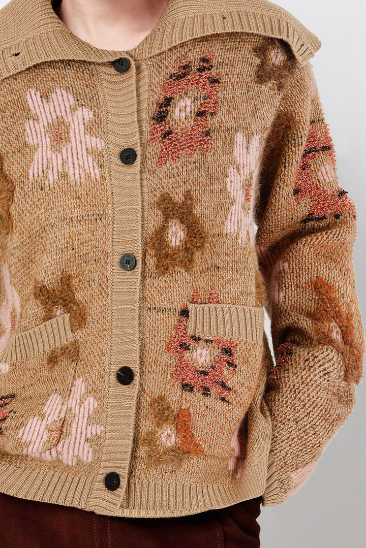MARYLING Pink Mocha Camellia Blossom Softly Structured Open-Front Knit Cardigans