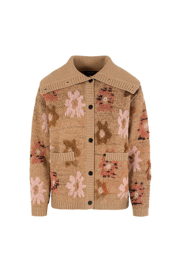 MARYLING Pink Mocha Camellia Blossom Softly Structured Open-Front Knit Cardigans