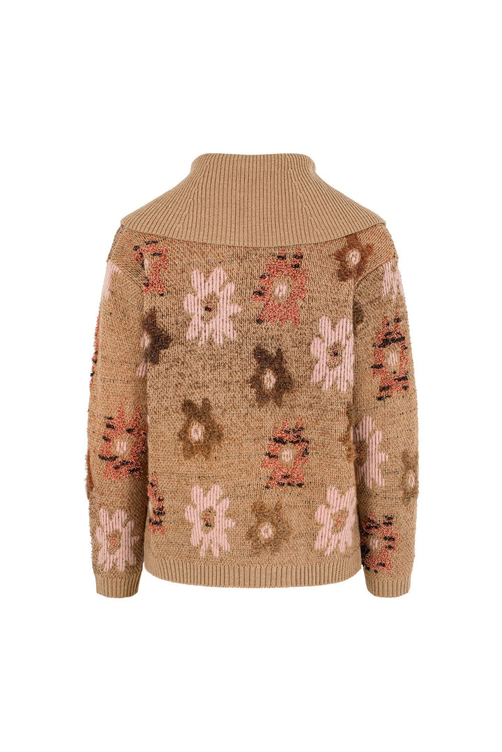 MARYLING Pink Mocha Camellia Blossom Softly Structured Open-Front Knit Cardigans