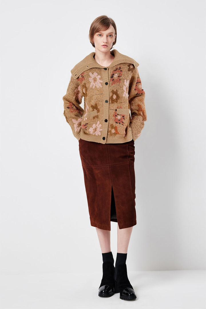 MARYLING Pink Mocha Camellia Blossom Softly Structured Open-Front Knit Cardigans