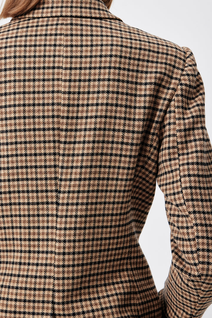 MARYLING Caramel Glen Plaid Sculpted Waist-Defined Long-Sleeve Tailored Jackets