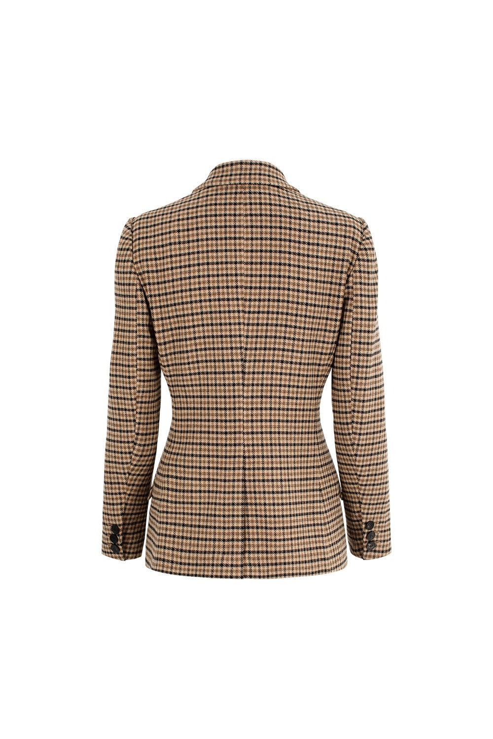 MARYLING Caramel Glen Plaid Sculpted Waist-Defined Long-Sleeve Tailored Jackets