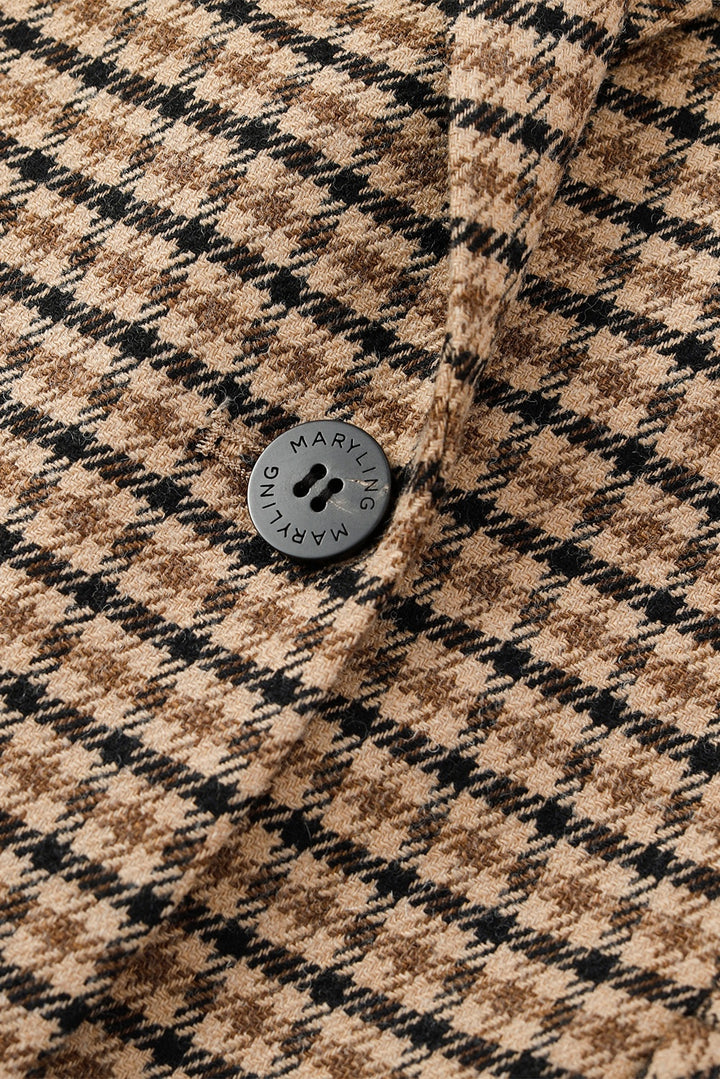 MARYLING Caramel Glen Plaid Sculpted Waist-Defined Long-Sleeve Tailored Jackets