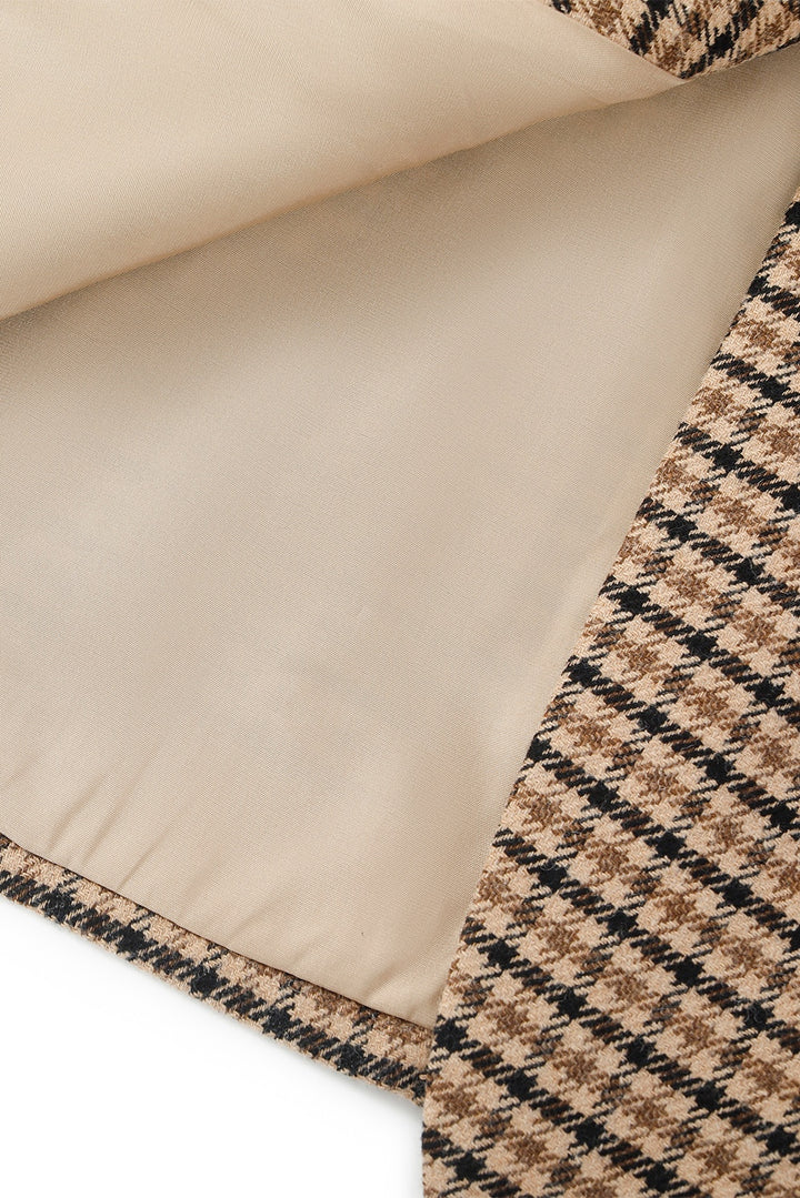 MARYLING Caramel Glen Plaid Sculpted Waist-Defined Long-Sleeve Tailored Jackets