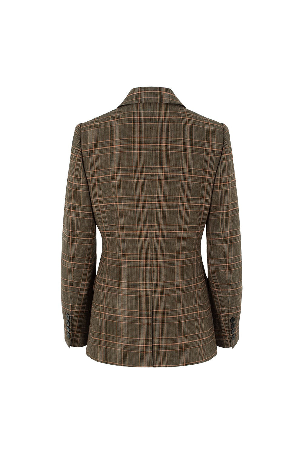 MARYLING Green-Pink Check Sculpted Waist Double-Breasted Tailored Blazers