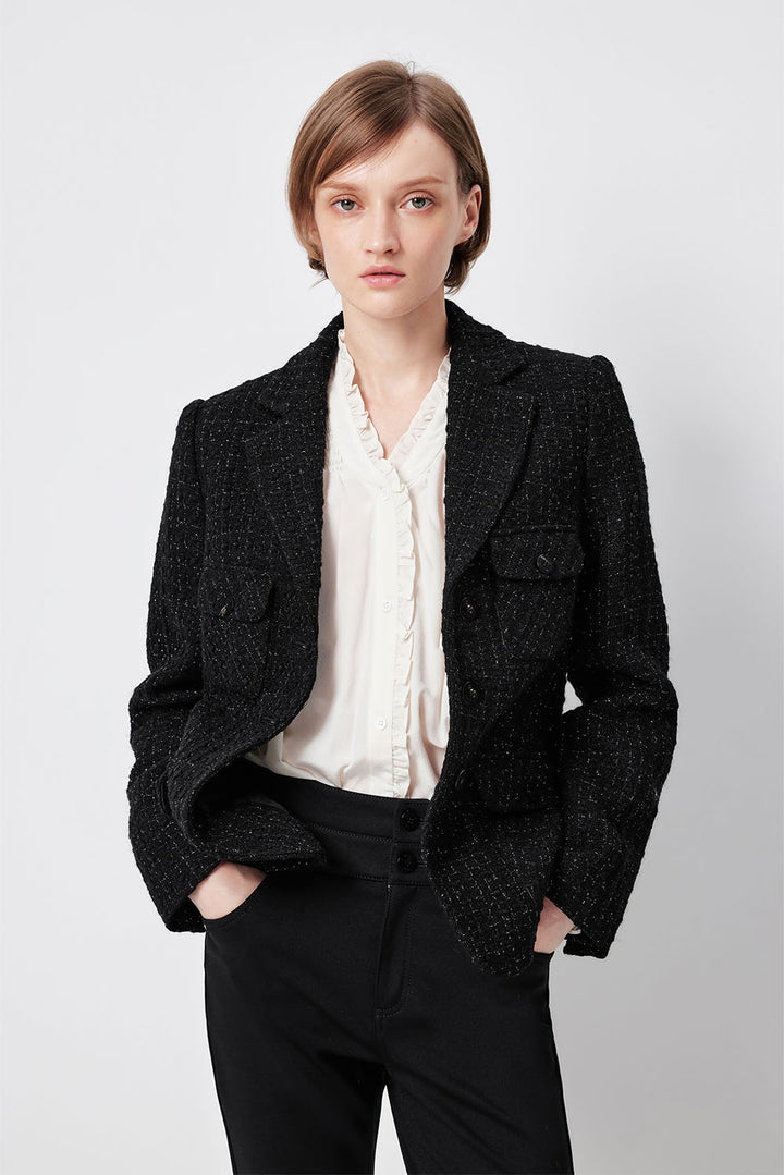 MARYLING Midnight Noir Sculpted Waist Double-Breasted Tailored Blazers