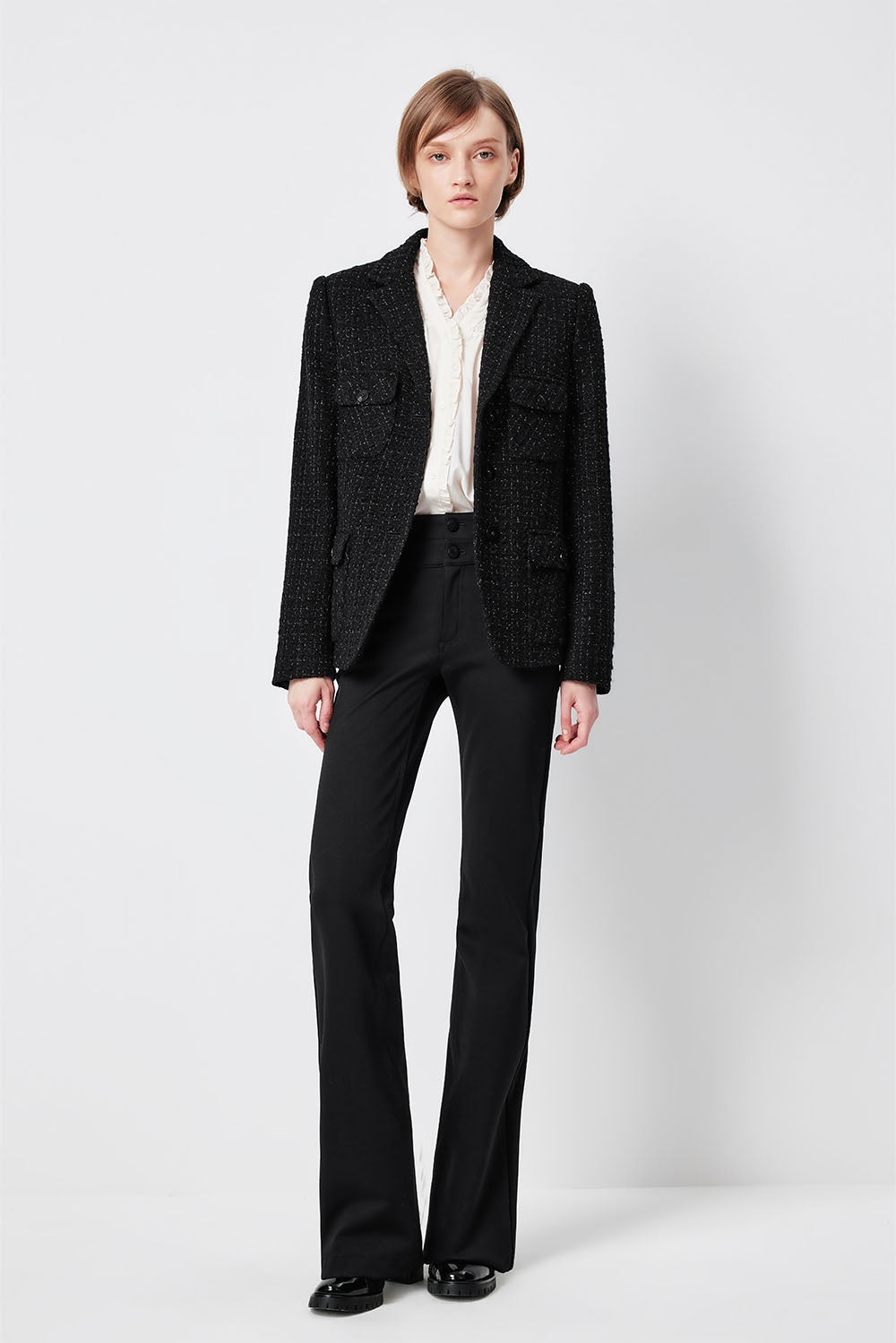 MARYLING Midnight Noir Sculpted Waist Double-Breasted Tailored Blazers