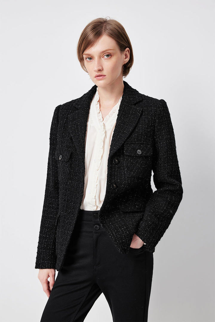MARYLING Midnight Noir Sculpted Waist Double-Breasted Tailored Blazers