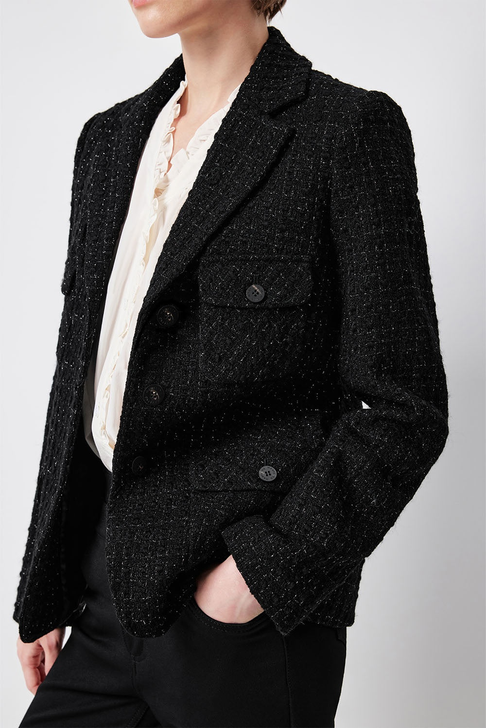 MARYLING Midnight Noir Sculpted Waist Double-Breasted Tailored Blazers