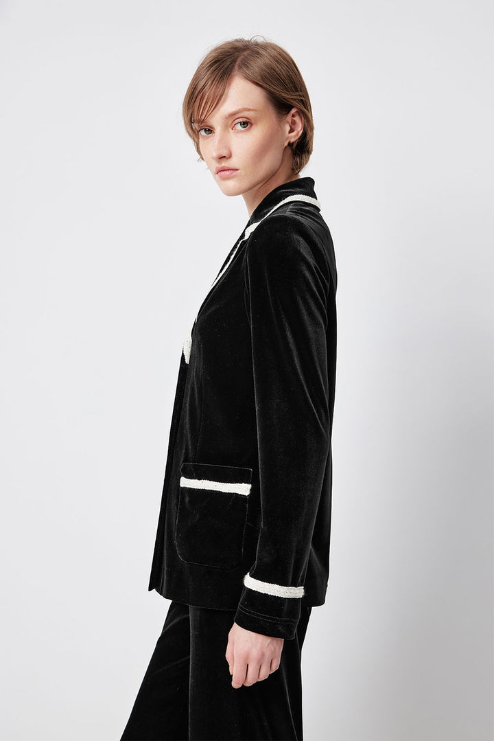 MARYLING Midnight Noir Contrast-Trim Sculpted Waist Tailored Jackets