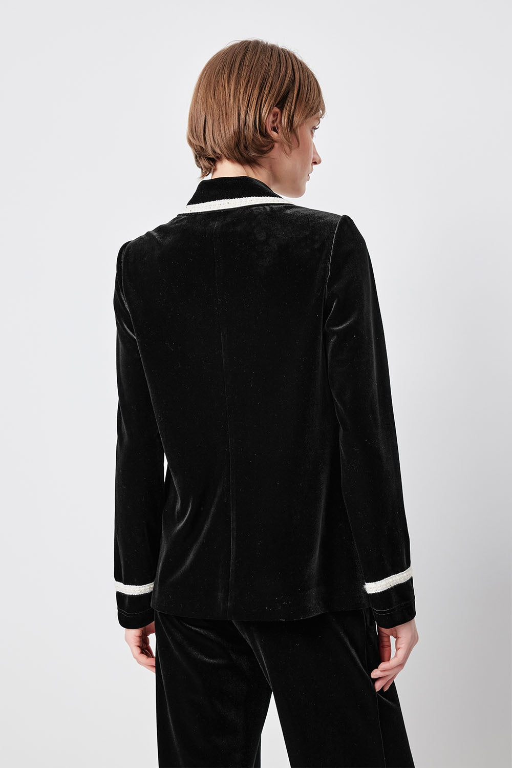 MARYLING Midnight Noir Contrast-Trim Sculpted Waist Tailored Jackets