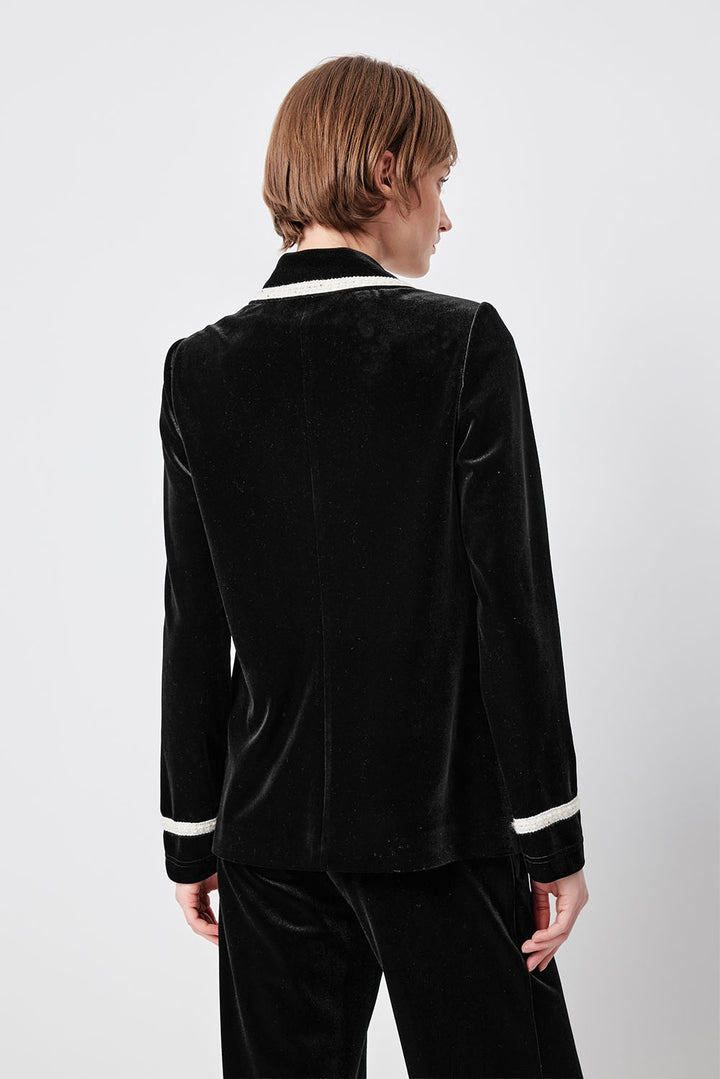 MARYLING Midnight Noir Contrast-Trim Sculpted Waist Tailored Jackets
