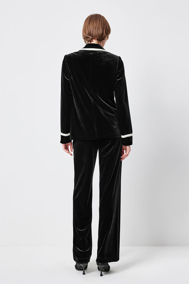 MARYLING Midnight Noir Contrast-Trim Sculpted Waist Tailored Jackets