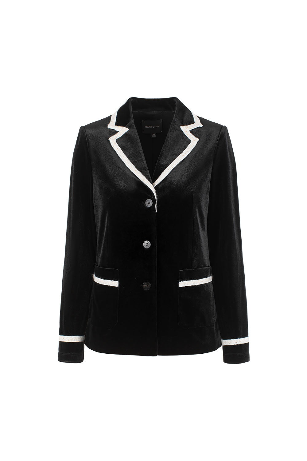 MARYLING Midnight Noir Contrast-Trim Sculpted Waist Tailored Jackets