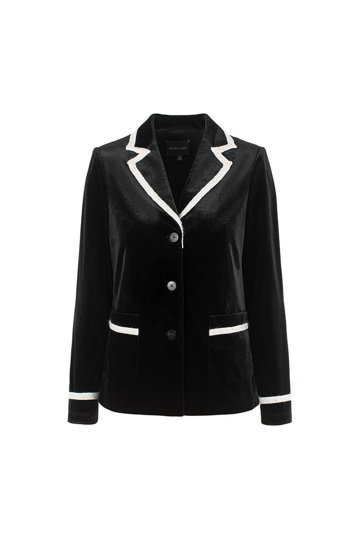 MARYLING Midnight Noir Contrast-Trim Sculpted Waist Tailored Jackets