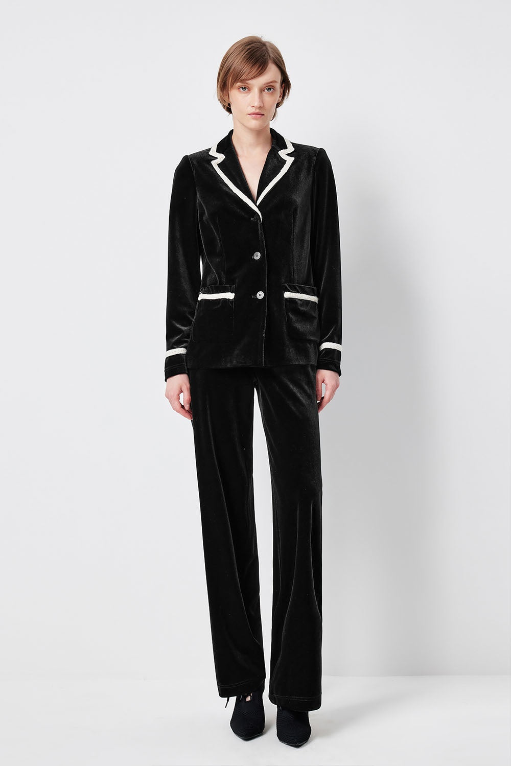 MARYLING Midnight Noir Contrast-Trim Sculpted Waist Tailored Jackets