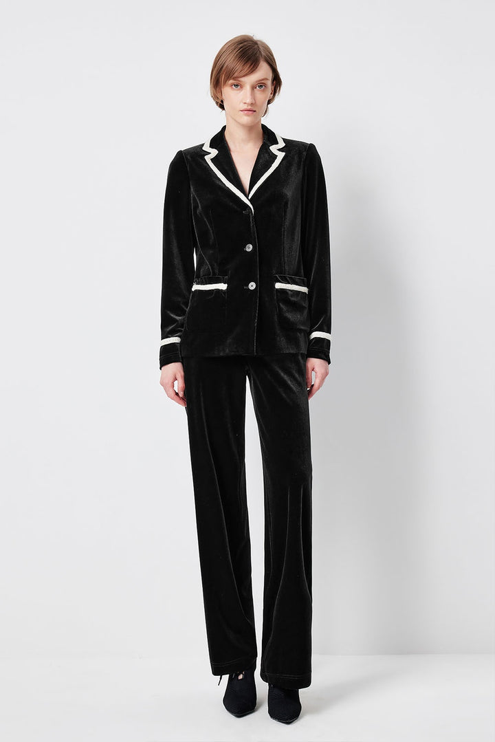 MARYLING Midnight Noir Contrast-Trim Sculpted Waist Tailored Jackets