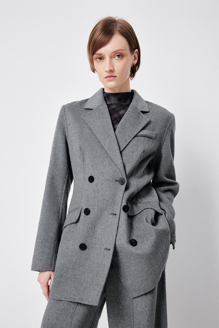MARYLING Timeless Grey Double-Breasted Sculpted Waist Tailored Blazers
