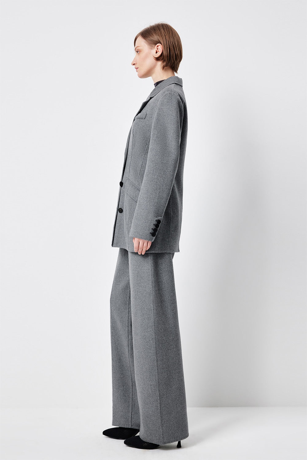 MARYLING Timeless Grey Double-Breasted Sculpted Waist Tailored Blazers