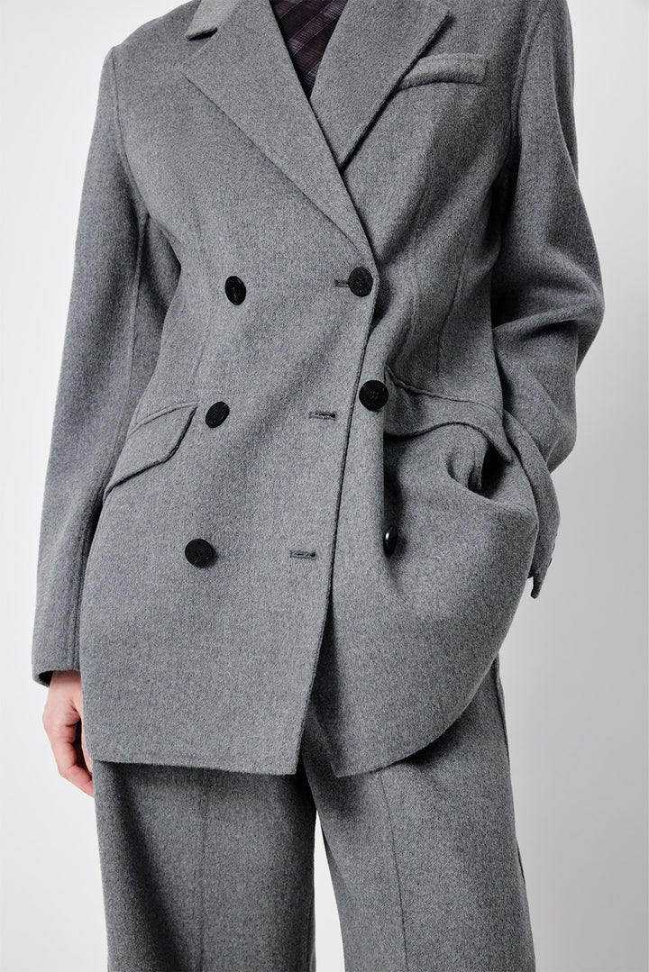 MARYLING Timeless Grey Double-Breasted Sculpted Waist Tailored Blazers