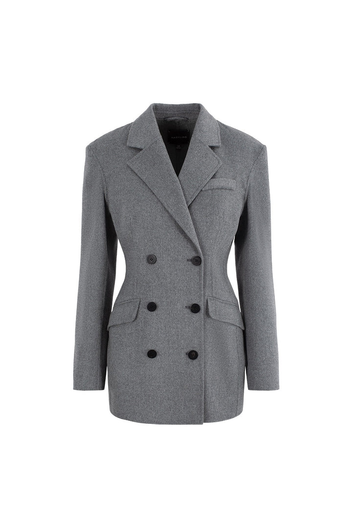MARYLING Timeless Grey Double-Breasted Sculpted Waist Tailored Blazers