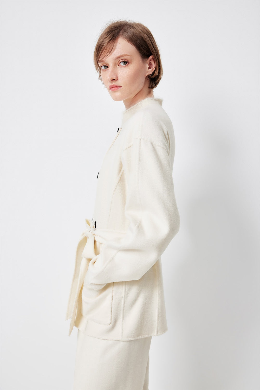 MARYLING Ivory Double-Breasted Sculpted Short Coats