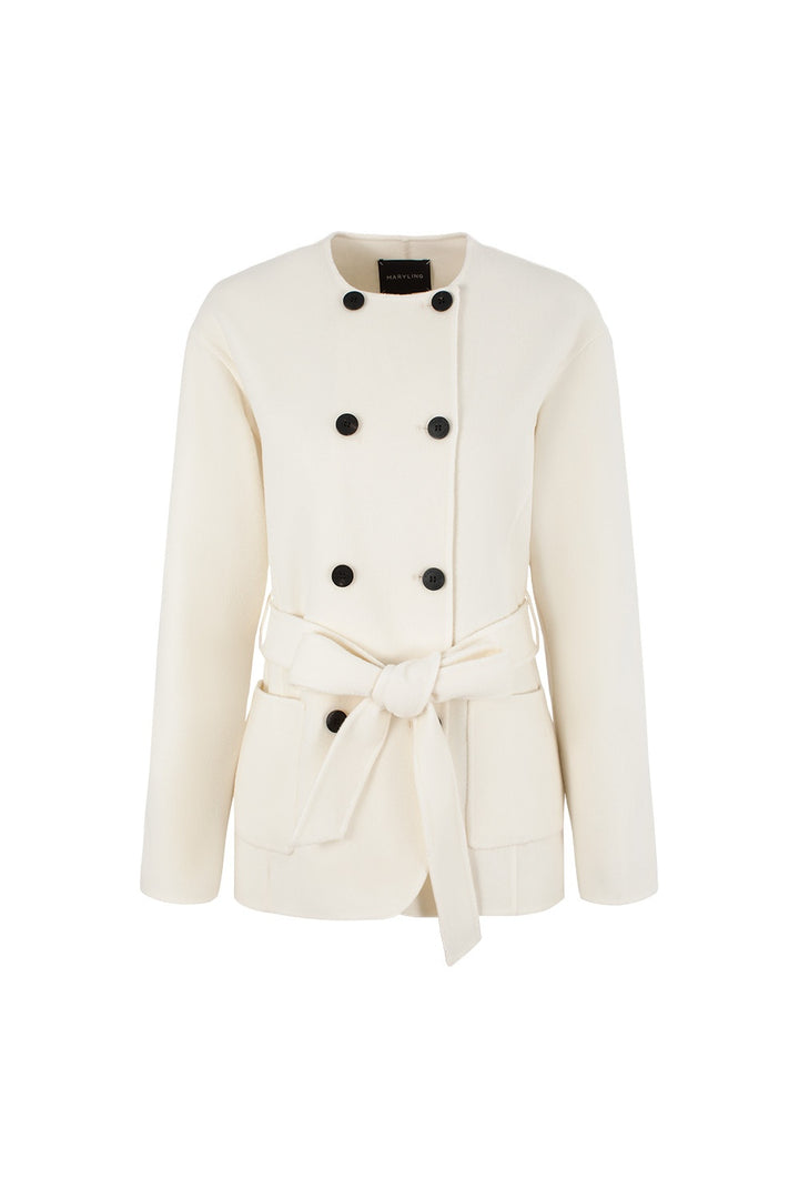 MARYLING Ivory Double-Breasted Sculpted Short Coats