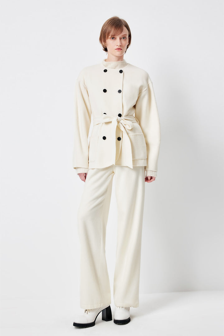 MARYLING Ivory Double-Breasted Sculpted Short Coats