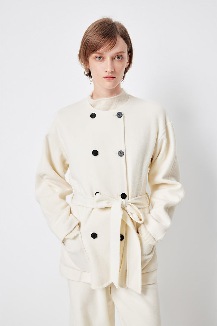 MARYLING Ivory Double-Breasted Sculpted Short Coats