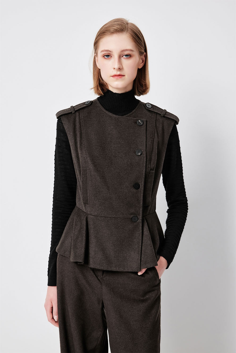 MARYLING Dark Chocolate Noir Sculpted Waist-Defined Tailored Jackets