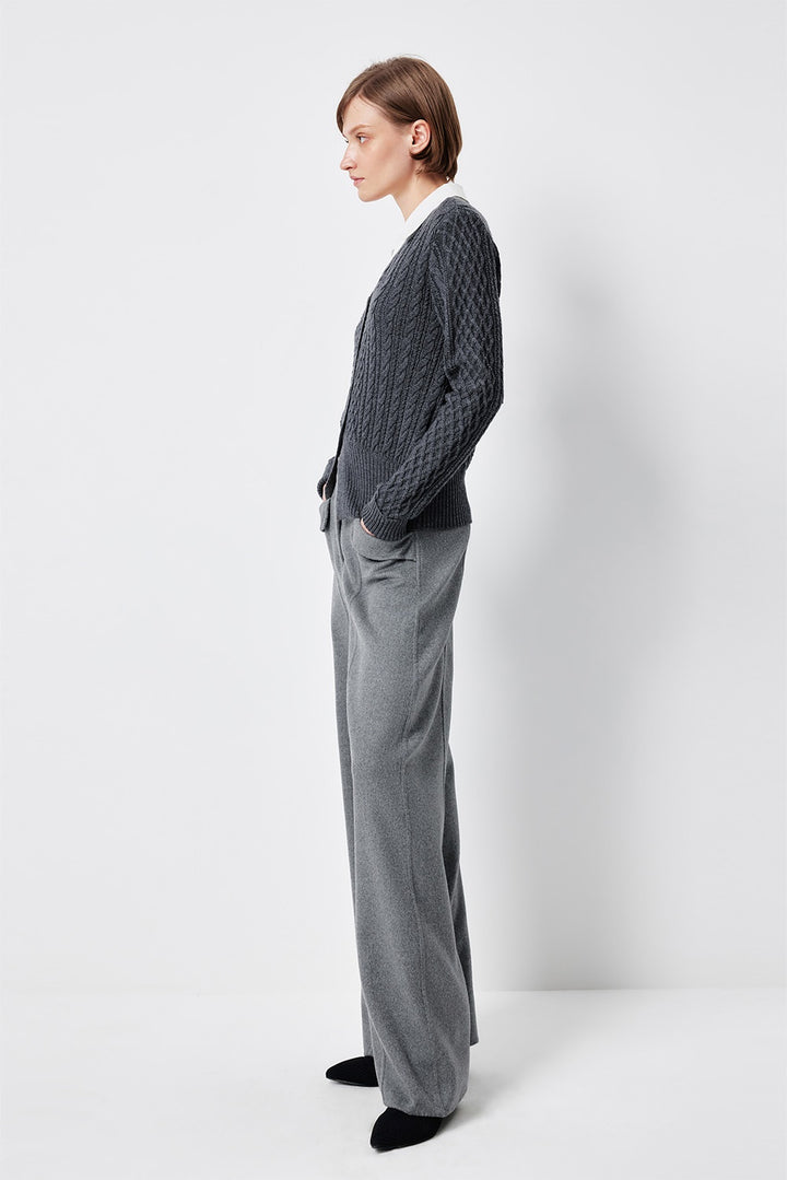 MARYLING Ash Grey Layered-Collar Cable Knit Sweaters