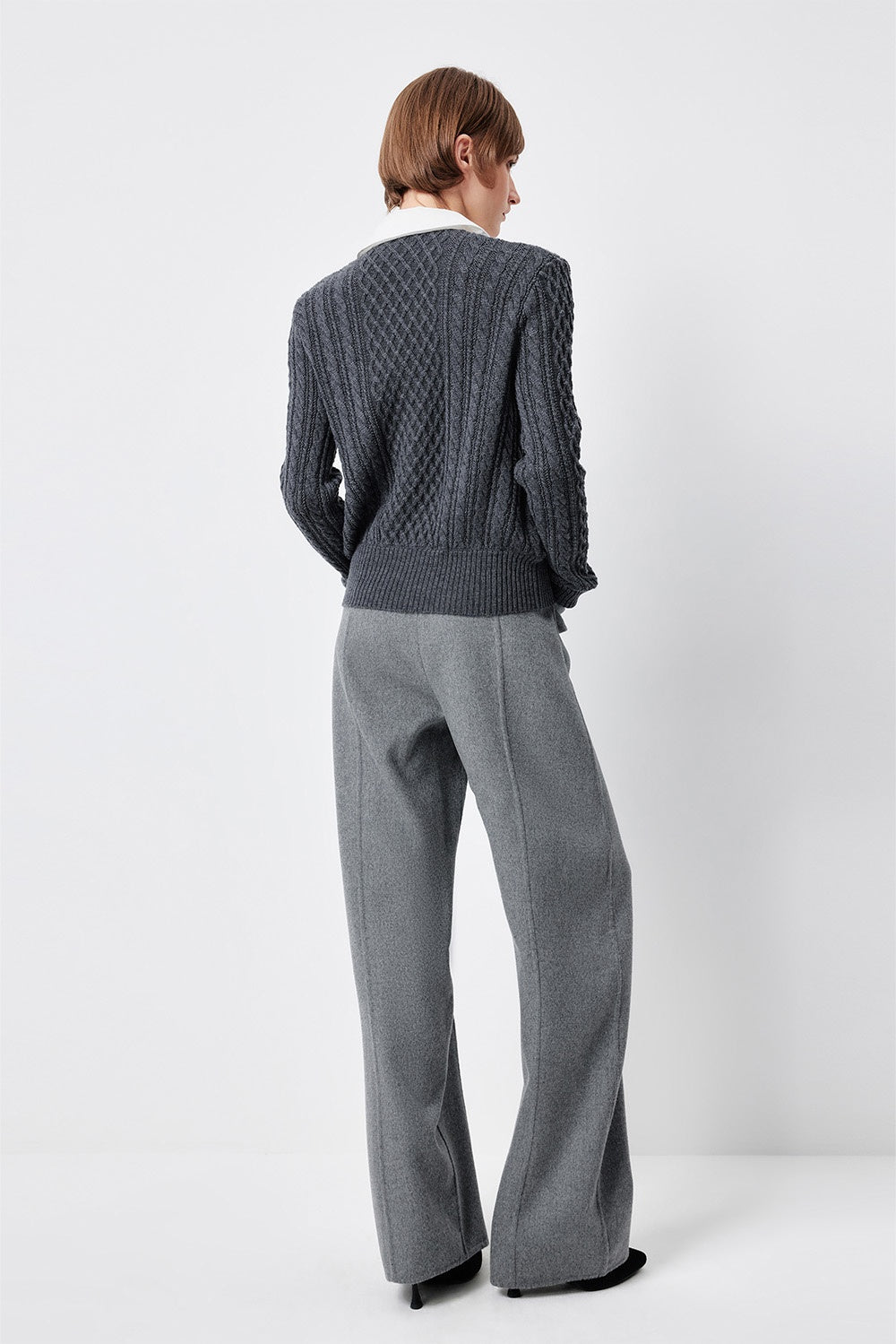 MARYLING Ash Grey Layered-Collar Cable Knit Sweaters