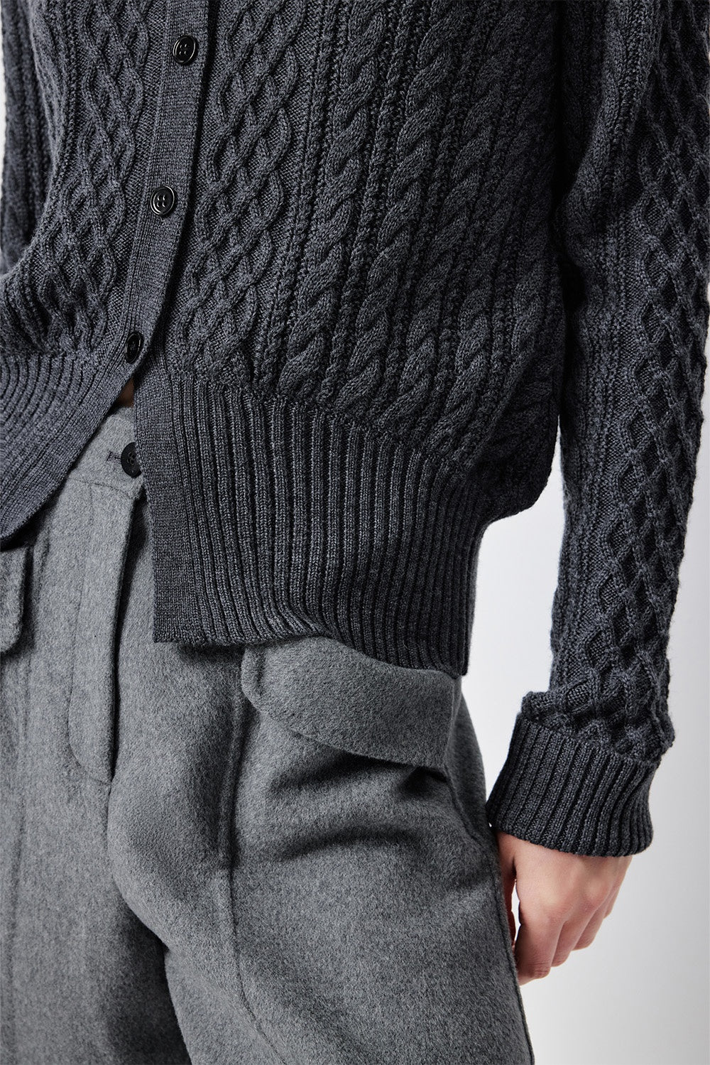 MARYLING Ash Grey Layered-Collar Cable Knit Sweaters