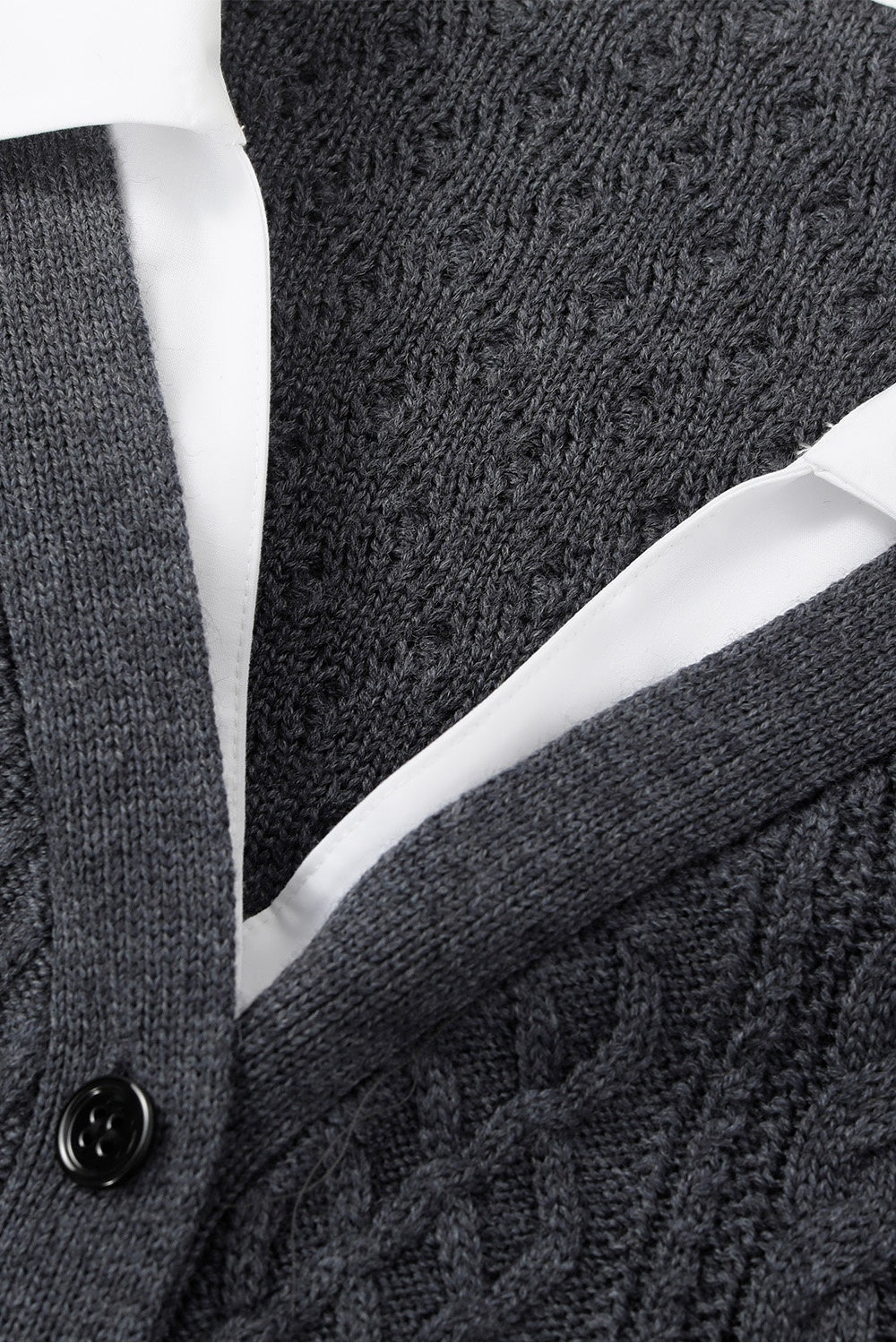 MARYLING Ash Grey Layered-Collar Cable Knit Sweaters