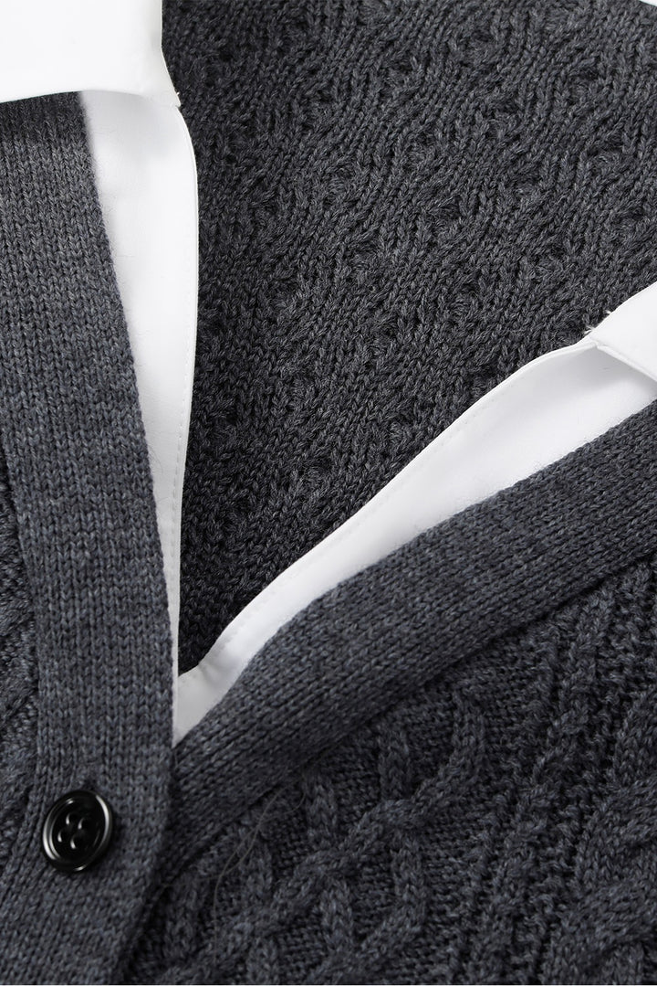 MARYLING Ash Grey Layered-Collar Cable Knit Sweaters