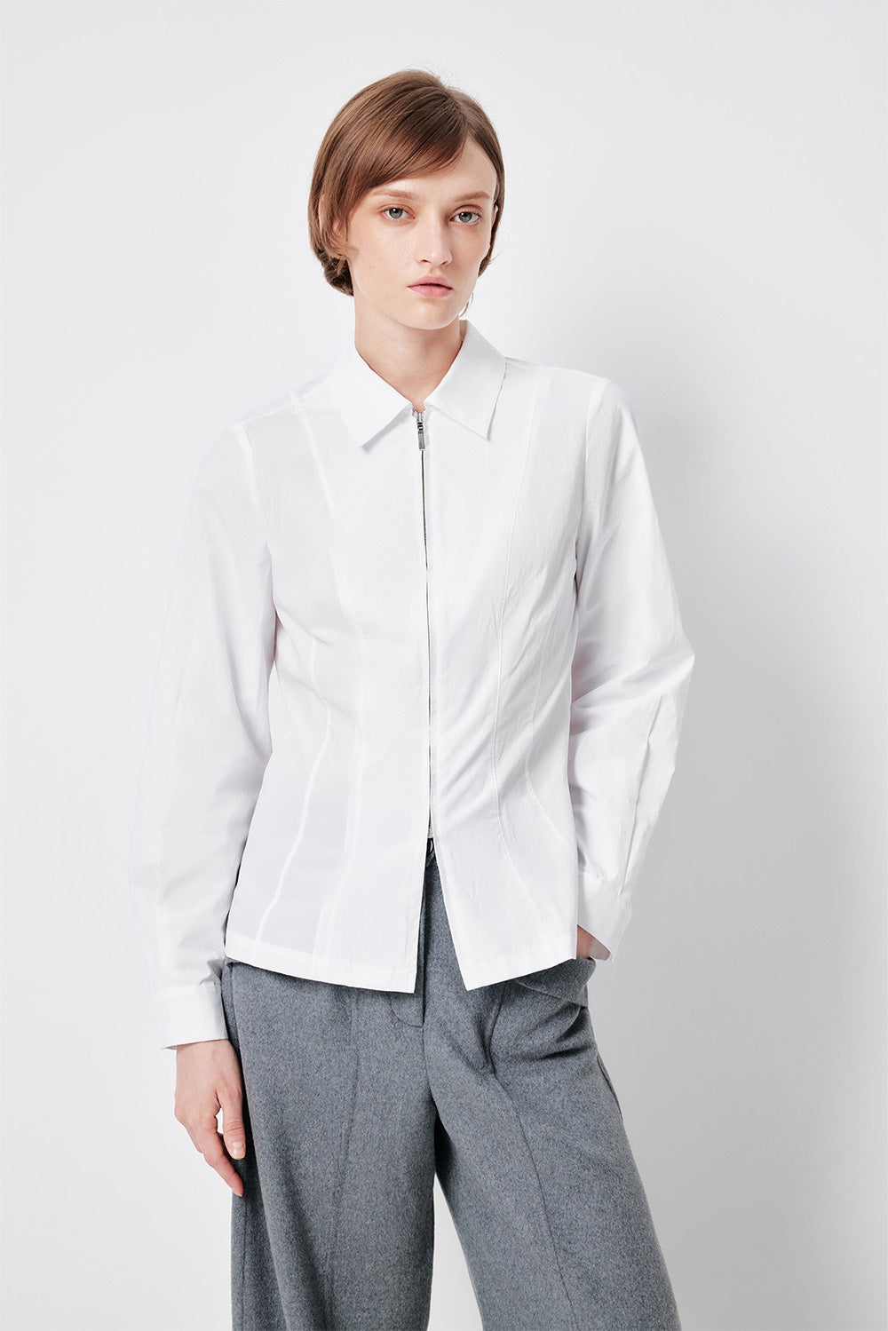 MARYLING Pure White Crisp Minimalist Tailored Long-Sleeve Shirts