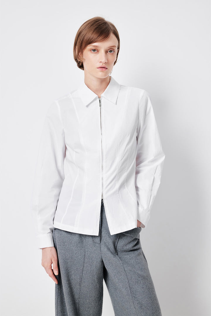 MARYLING Pure White Crisp Minimalist Tailored Long-Sleeve Shirts