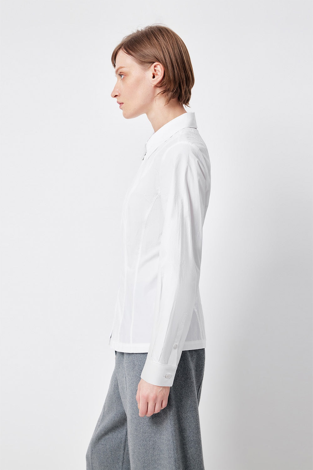 MARYLING Pure White Crisp Minimalist Tailored Long-Sleeve Shirts