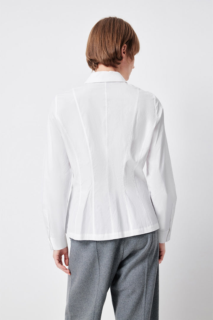 MARYLING Pure White Crisp Minimalist Tailored Long-Sleeve Shirts