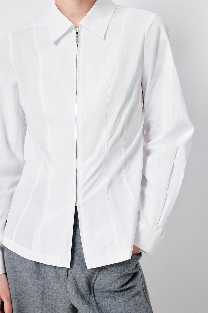MARYLING Pure White Crisp Minimalist Tailored Long-Sleeve Shirts