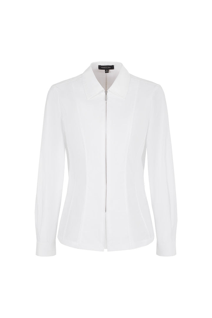 MARYLING Pure White Crisp Minimalist Tailored Long-Sleeve Shirts