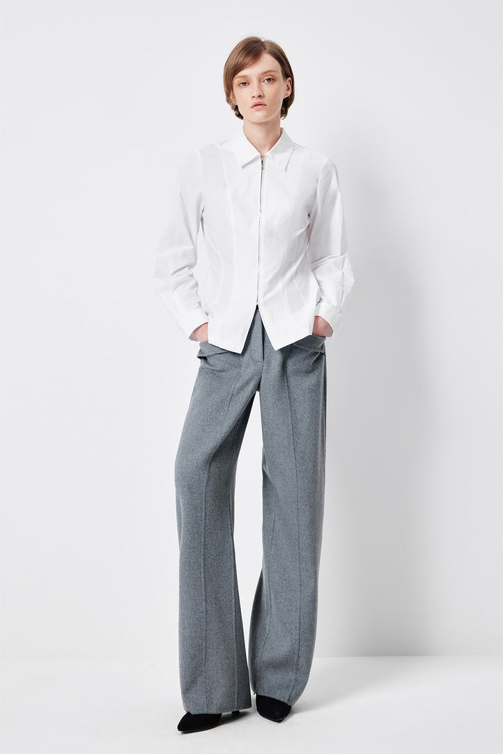 MARYLING Pure White Crisp Minimalist Tailored Long-Sleeve Shirts