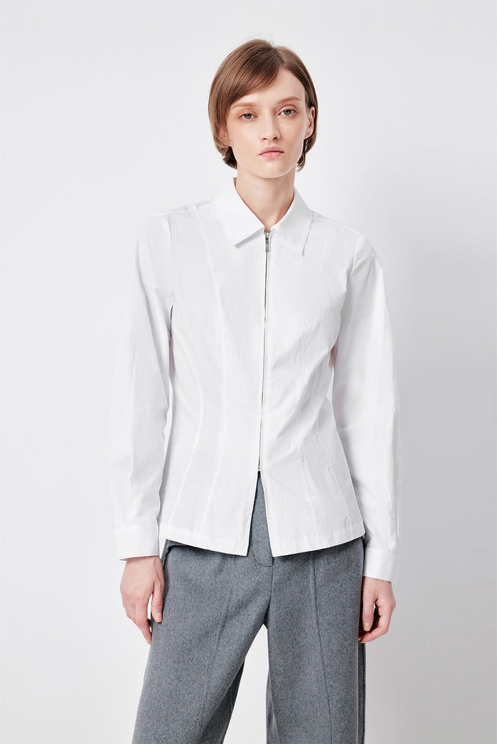 MARYLING Pure White Crisp Minimalist Tailored Long-Sleeve Shirts