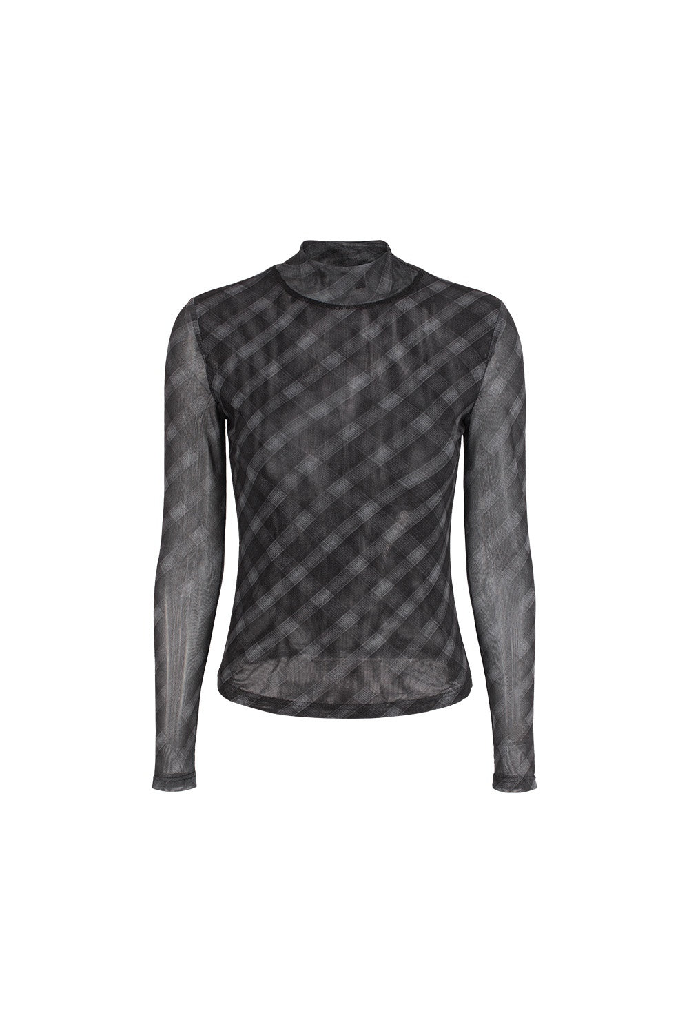 MARYLING Charcoal Houndstooth Long-Sleeve Sculpted Mock-Neck Blouses